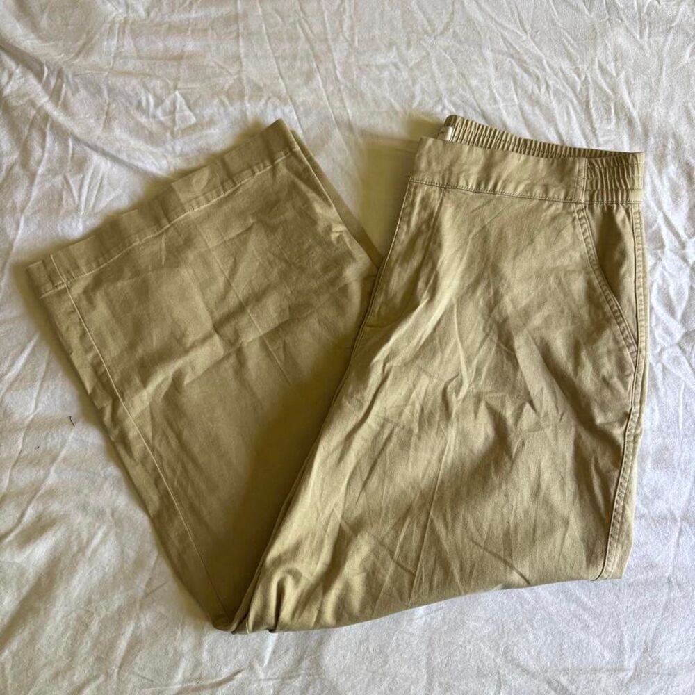 On 34th Wide Leg High Elastic Waist Structured Tan Work Pants Trousers Large